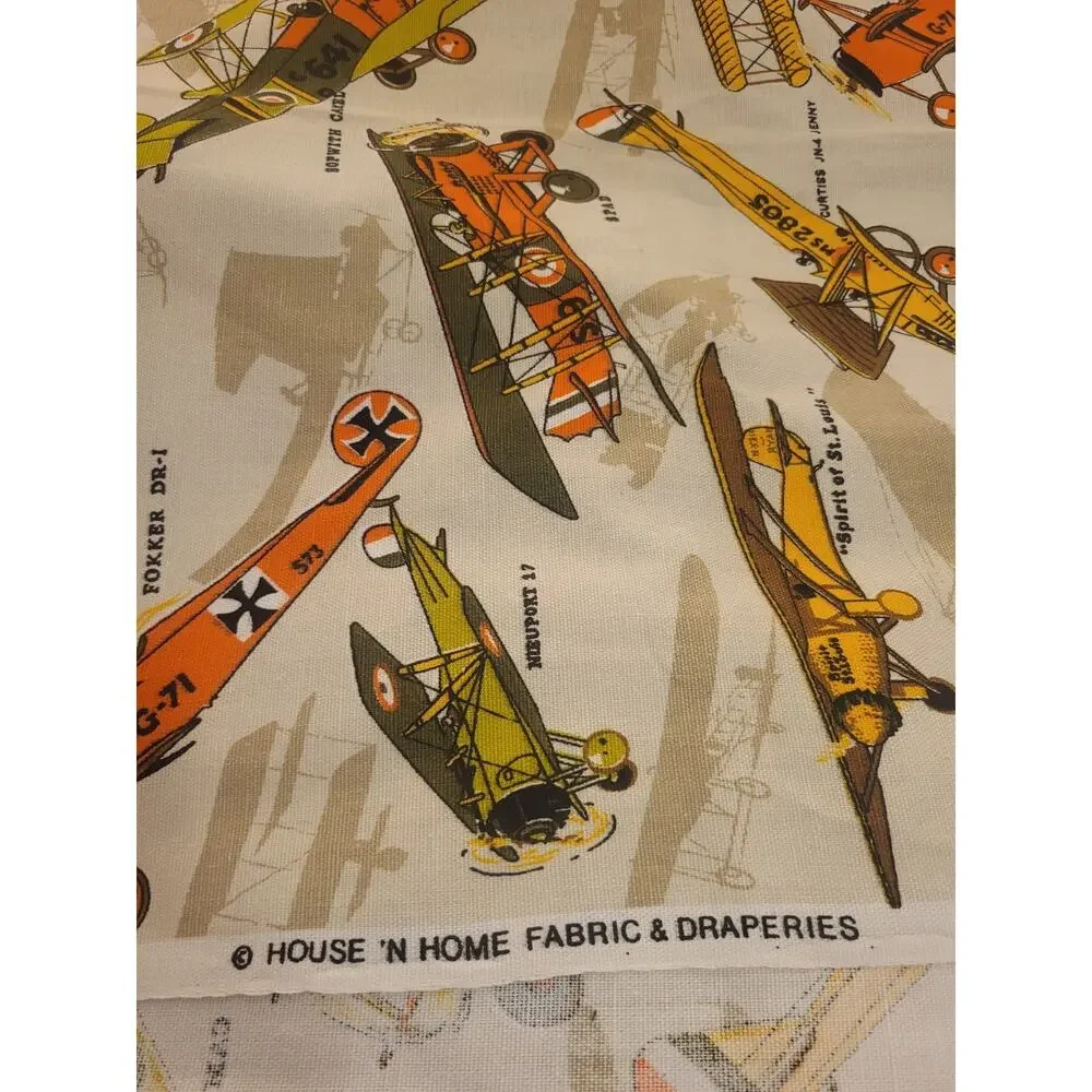 VTG House 'N Home airplane biplane novelty fabric 1960s Steampunk retro Scrap